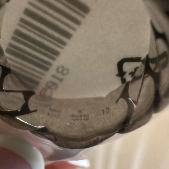 NEW GUCCI INTERLOCKING RING SILVER GG LOGO GREEN Chain Sz 13 IT 6.5 US Enamel - Picture 8 of 8